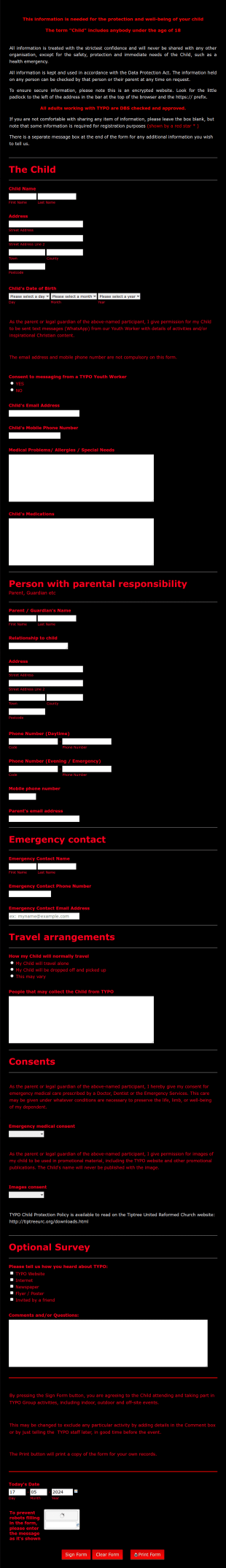 TYPO Registration Form Template