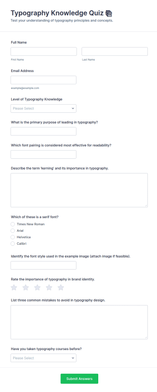 Typography Knowledge Quiz 📚 Form Template
