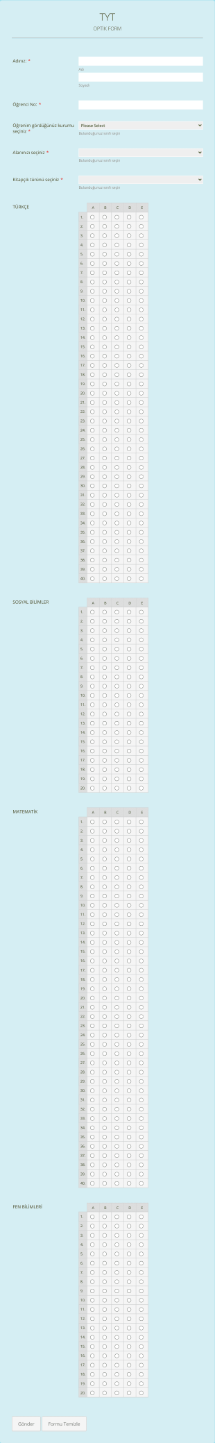 TYT Sınavı Form Şablonu
