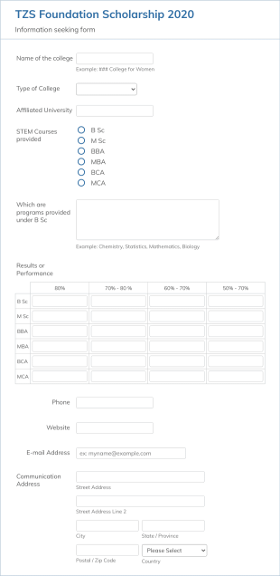 TZS Foundation Scholarship 2020 Information Seeking Form Template