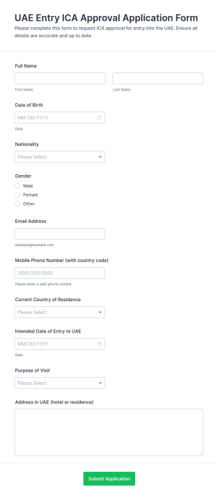 UAE Entry ICA Approval Application Form Template
