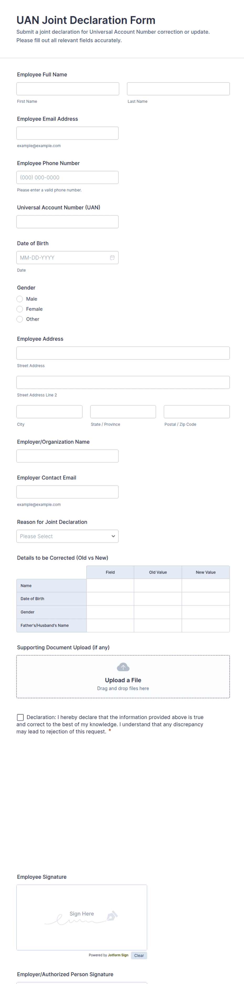 UAN Joint Declaration Form Template | Jotform