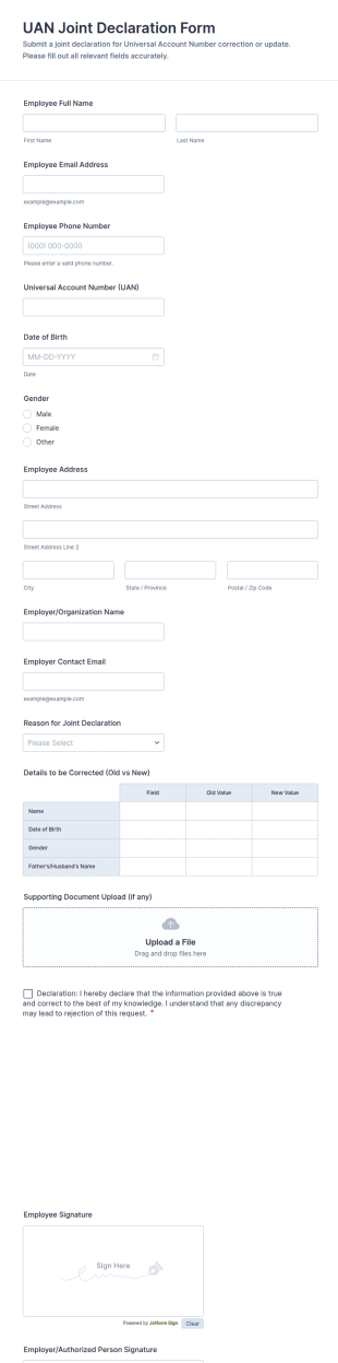 UAN Joint Declaration Form Template