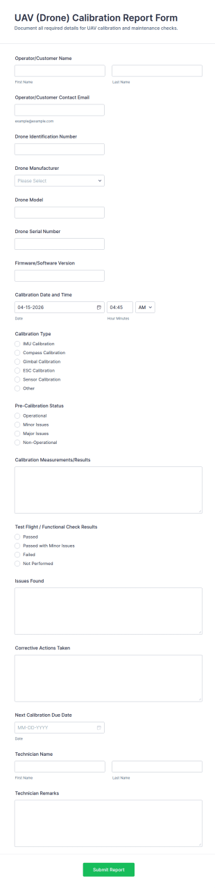 UAV (Drone) Calibration Report Form Template