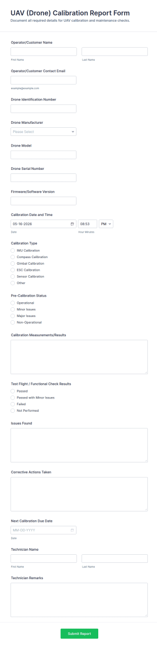 UAV (Drone) Calibration Report Form Template