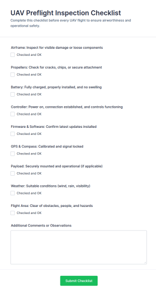 UAV Preflight Inspection Form Template