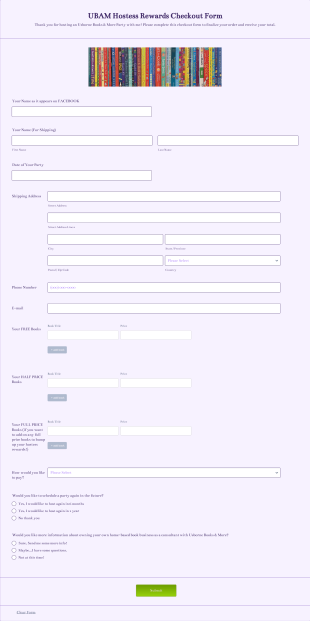 UBAM Hostess Rewards Checkout Form Template