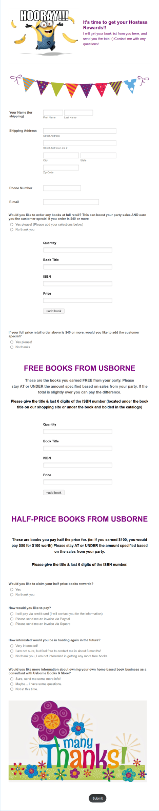 UBAM Hostess Rewards Form Template