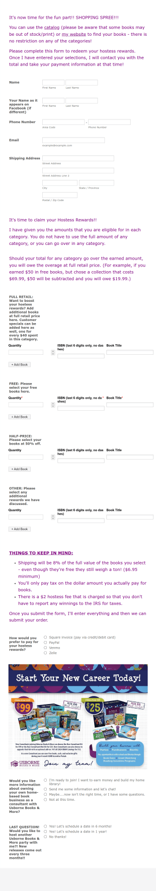UBAM Hostess Rewards Form Template