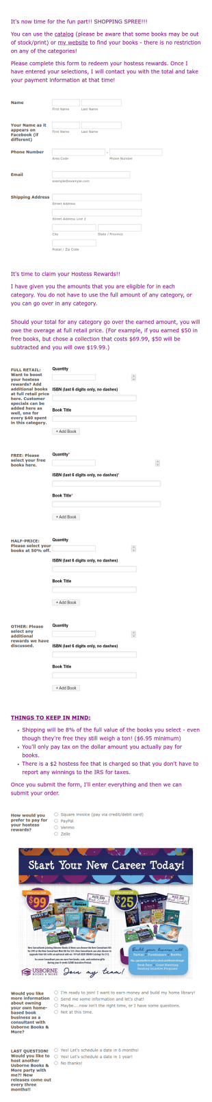 UBAM Hostess Rewards Form Template