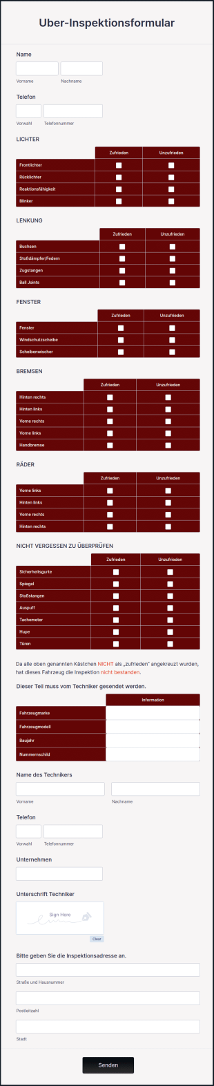 Uber Inspektionsformular
