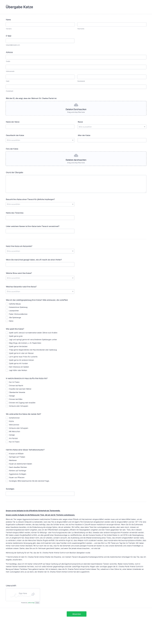 Übergabe Katze Form Template