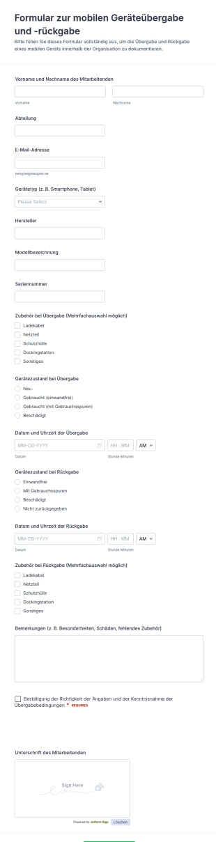 Übergabe Mobiler Geräte Form