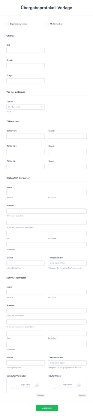 Übergabeprotokoll Vorlage Form Template
