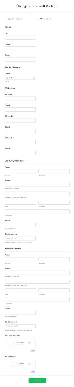 Übergabeprotokoll Vorlage