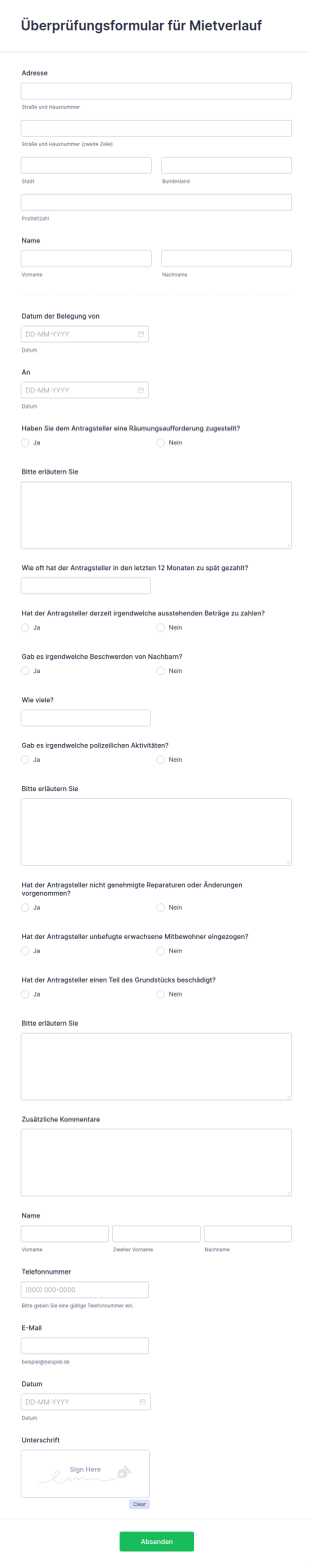 Überprüfungsformular Für Mietverlauf
