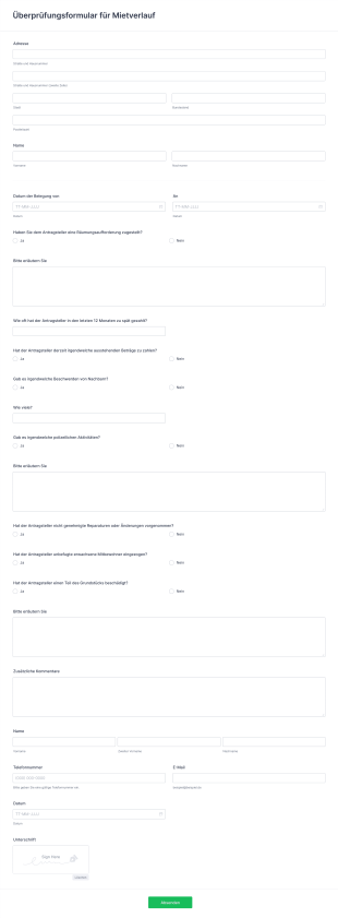 Überprüfungsformular Für Mietverlauf Form Template