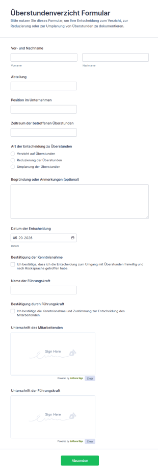 Überstundenzuschlagsverzichtserklärung Formular