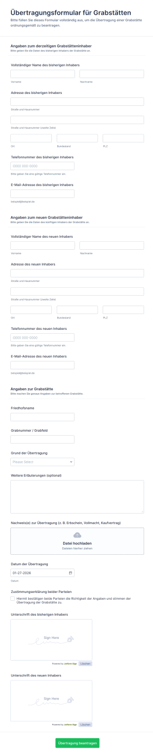 Übertragungsformular Für Grabstätten
