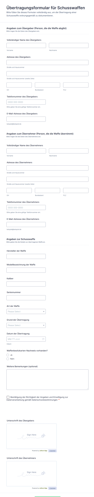 Übertragungsformular Für Schusswaffen