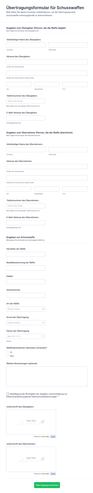 Übertragungsformular Für Schusswaffen