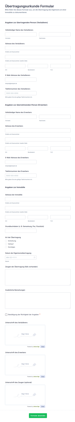 Übertragungsurkunde Formular