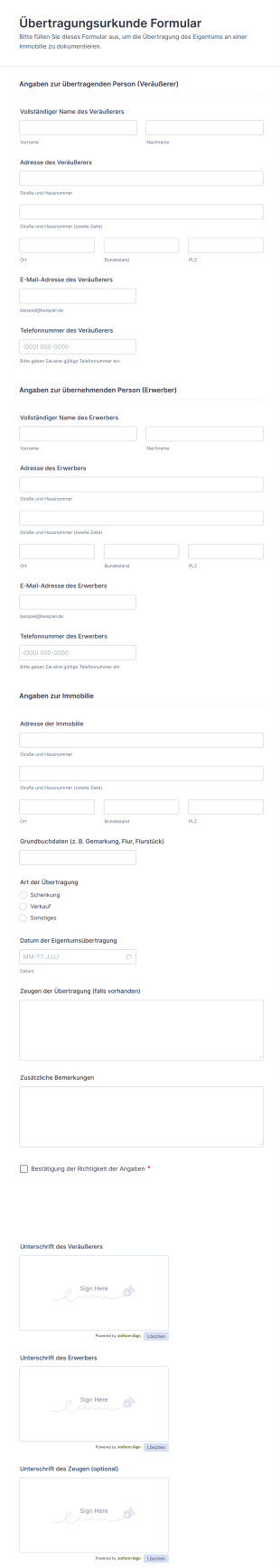 Übertragungsurkunde Formular