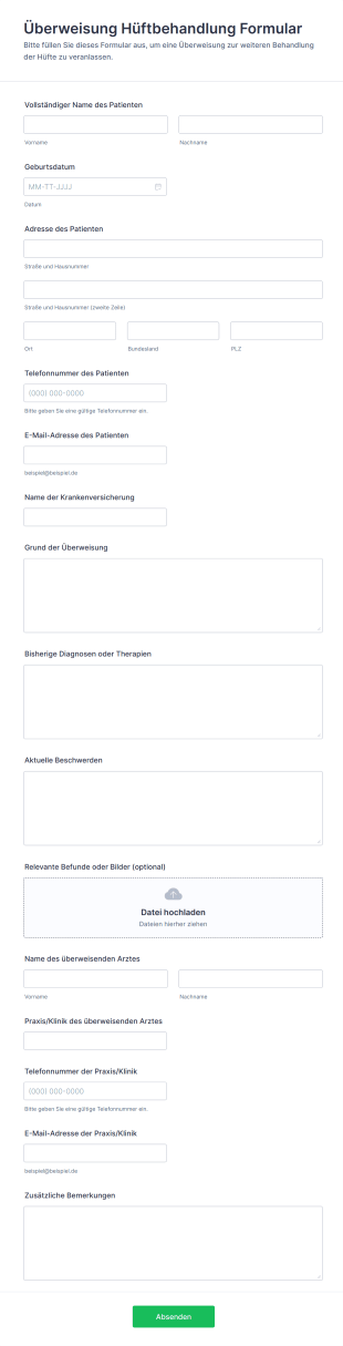 Überweisung Hüftbehandlung Formular