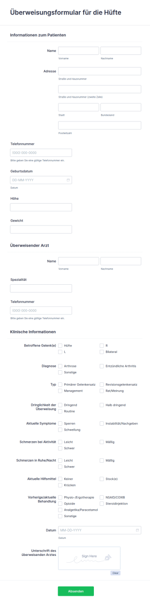 Überweisungsformular Für Die Hüfte