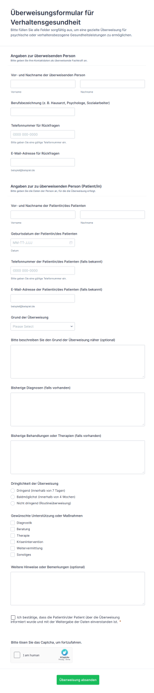 Überweisungsformular Für Verhaltensgesundheit