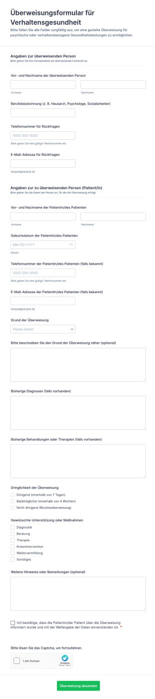 Überweisungsformular Für Verhaltensgesundheit