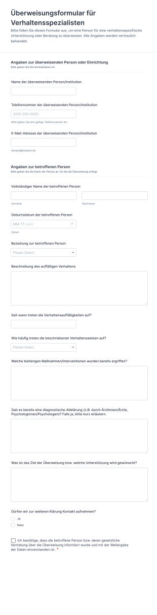 Überweisungsformular Für Verhaltensspezialisten