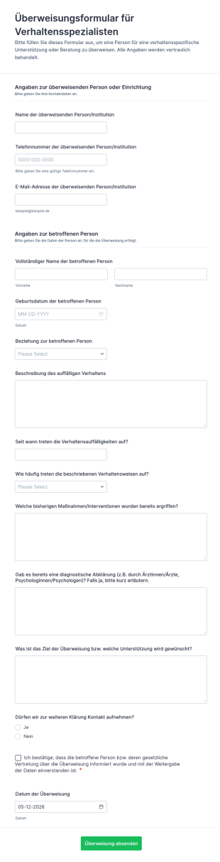 Überweisungsformular Für Verhaltensspezialisten