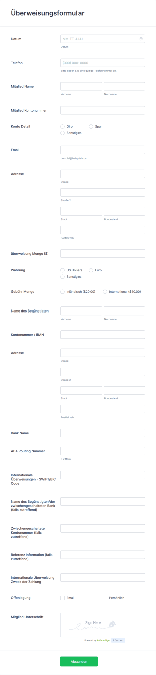 Überweisungsformular Form Template