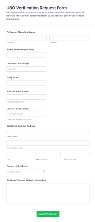 UBO Verification Request Form Template