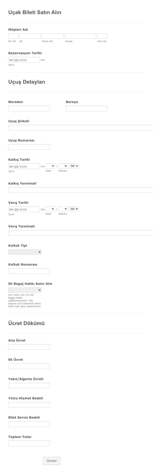 Uçak Bileti Örneği Form Template