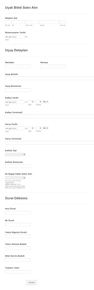 Uçak Bileti Örneği Form Template