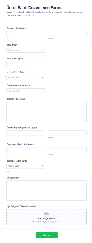 Ücret Bantı Düzenleme Form Şablonu