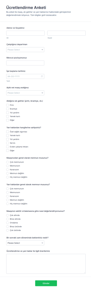 Ücretlendirme Anketi Form Şablonu