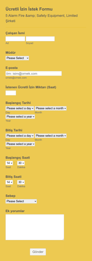 Ücretli İzin İstek Form Şablonu