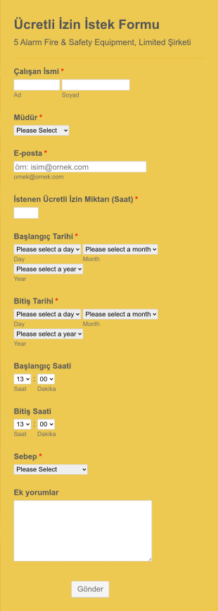 Ücretli İzin İstek Form Şablonu