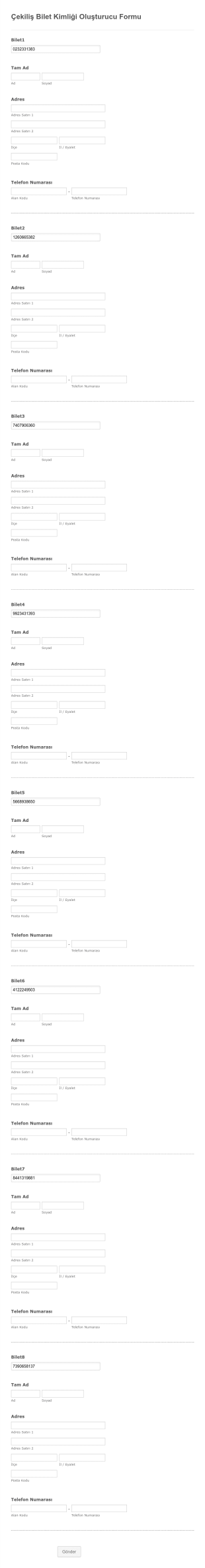 Ücretsiz Çekiliş Bilet Numarası Oluşturucu Form Template