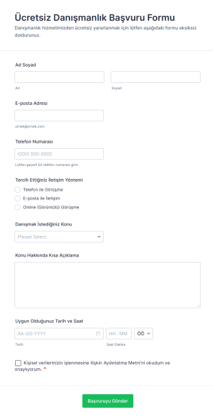 Ücretsiz Danışmanlık Başvuru Form Template