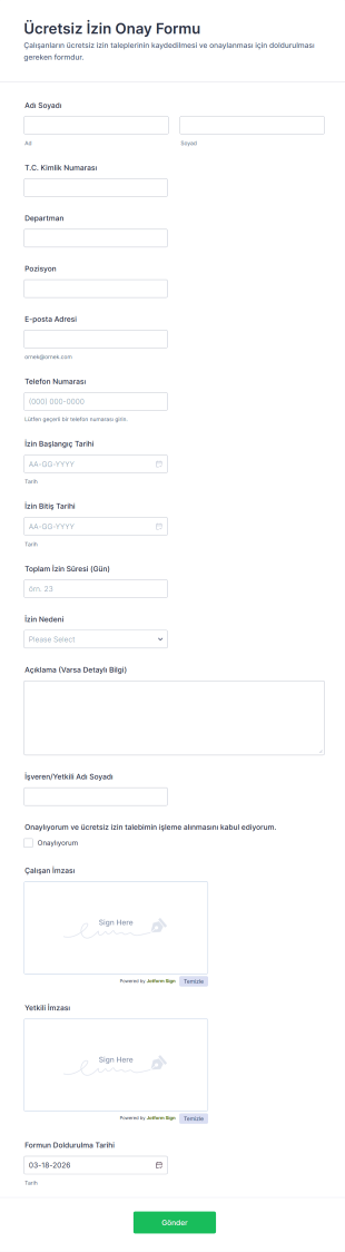 Ücretsiz İzin Onay Form Şablonu