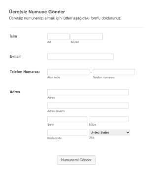 Ücretsiz Numune Gönderme Form Şablonu