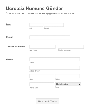 Ücretsiz Numune Gönderme Form Şablonu