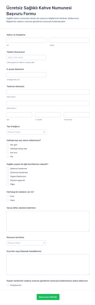Ücretsiz Sağlıklı Kahve Örnekleri Anketi Form Şablonu