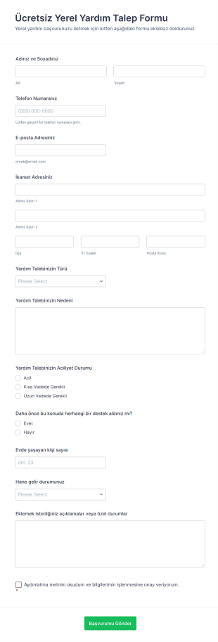 Ücretsiz Yerel Yardım Talep Form Şablonu