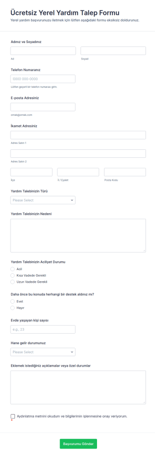 Ücretsiz Yerel Yardım Talep Form Şablonu