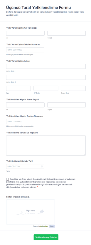 Üçüncü Taraf Yetkilendirme Form Şablonu